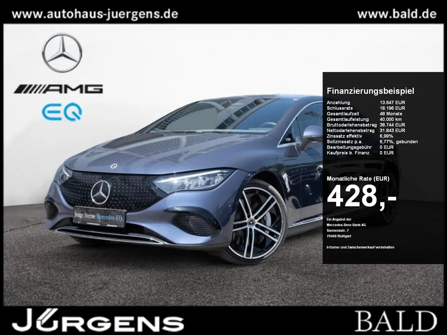 Mercedes-Benz EQE 300 ElectricArt/Burm3D/Memo/Airm/Cam/21' Bleu - 1