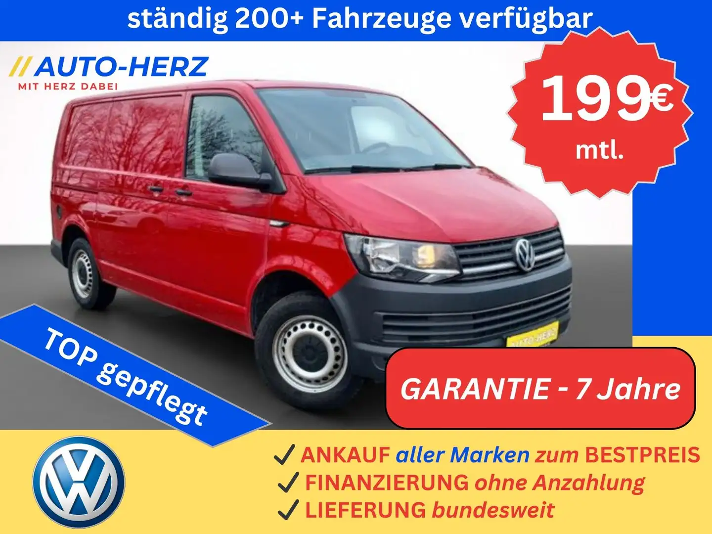 Volkswagen T6 Transporter Kasten *AUTOMATIK+KLIMA+PDC* Rot - 1