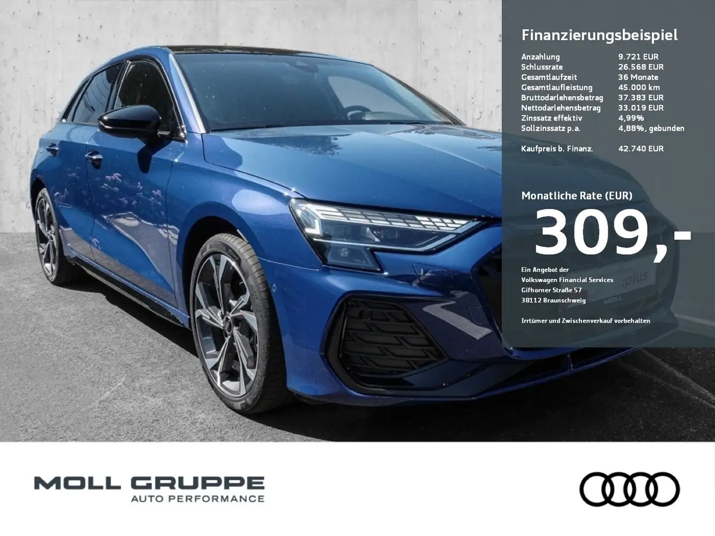 Audi A3 Sportback S line 35 TFSI S tronic (AHK*Panoramadac Blau - 1