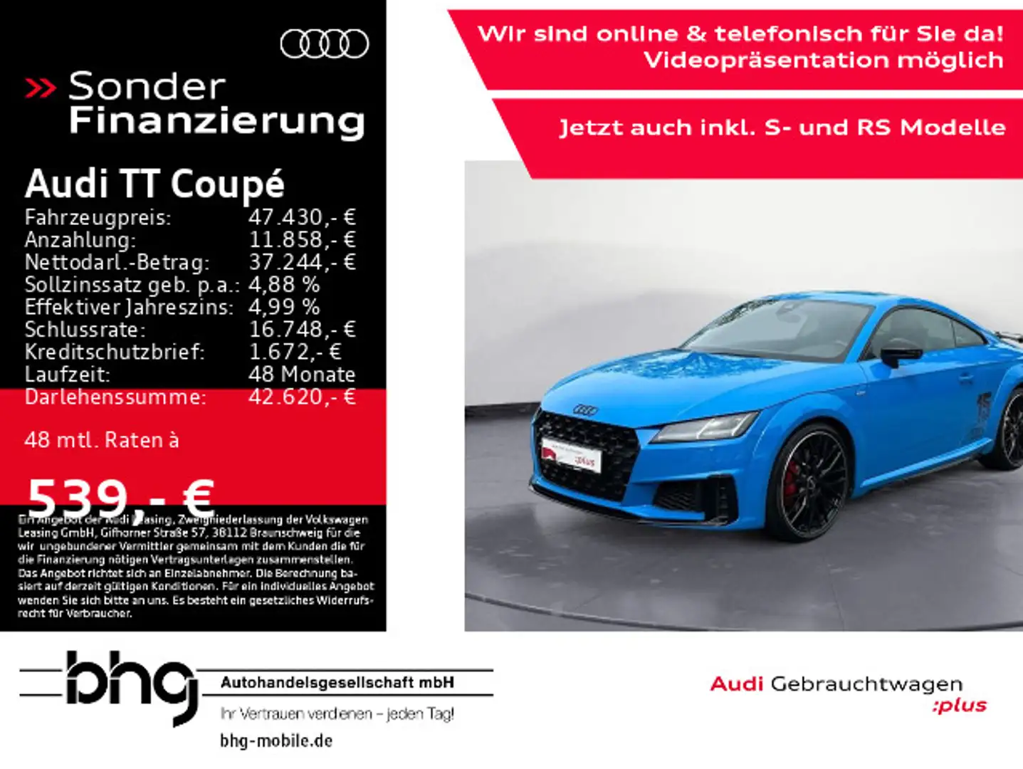 Audi TT TT Coupe 45 TFSI quattro LED/B&O/Navi/Interface/ Blau - 1