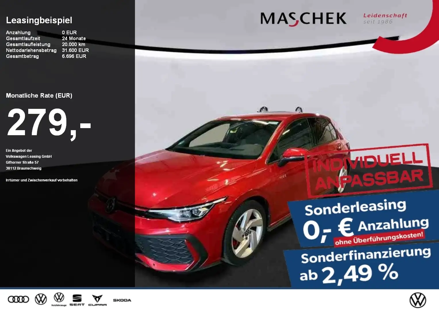 Volkswagen Golf GTI *Sonderleasing* 2.0 TSI DSG HUD RearView Sitzh Rot - 1