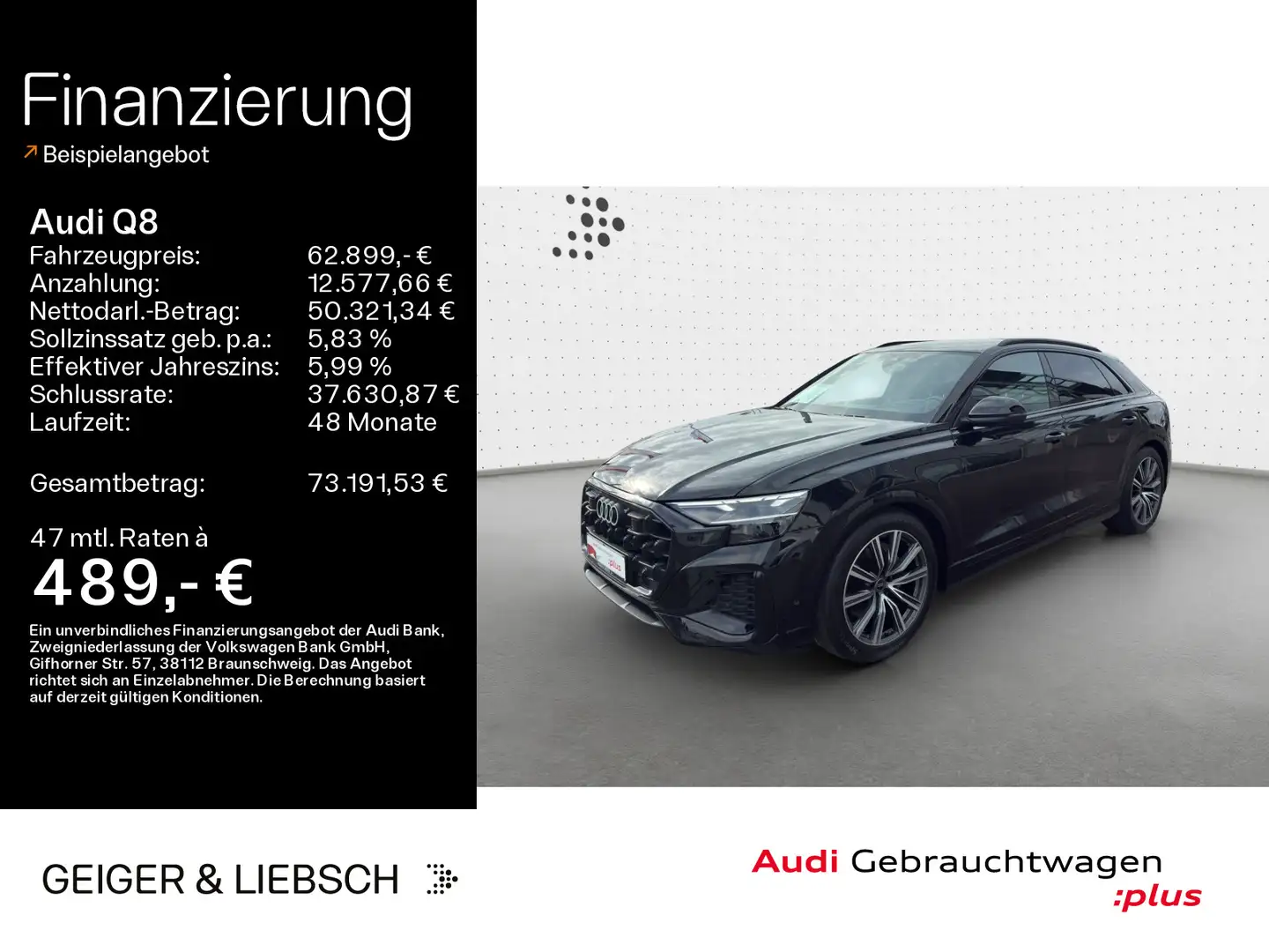Audi Q8 45 TDI quattro*MATRIX*NAVI*HUD*LUFT*AHK*OPTIK Černá - 1