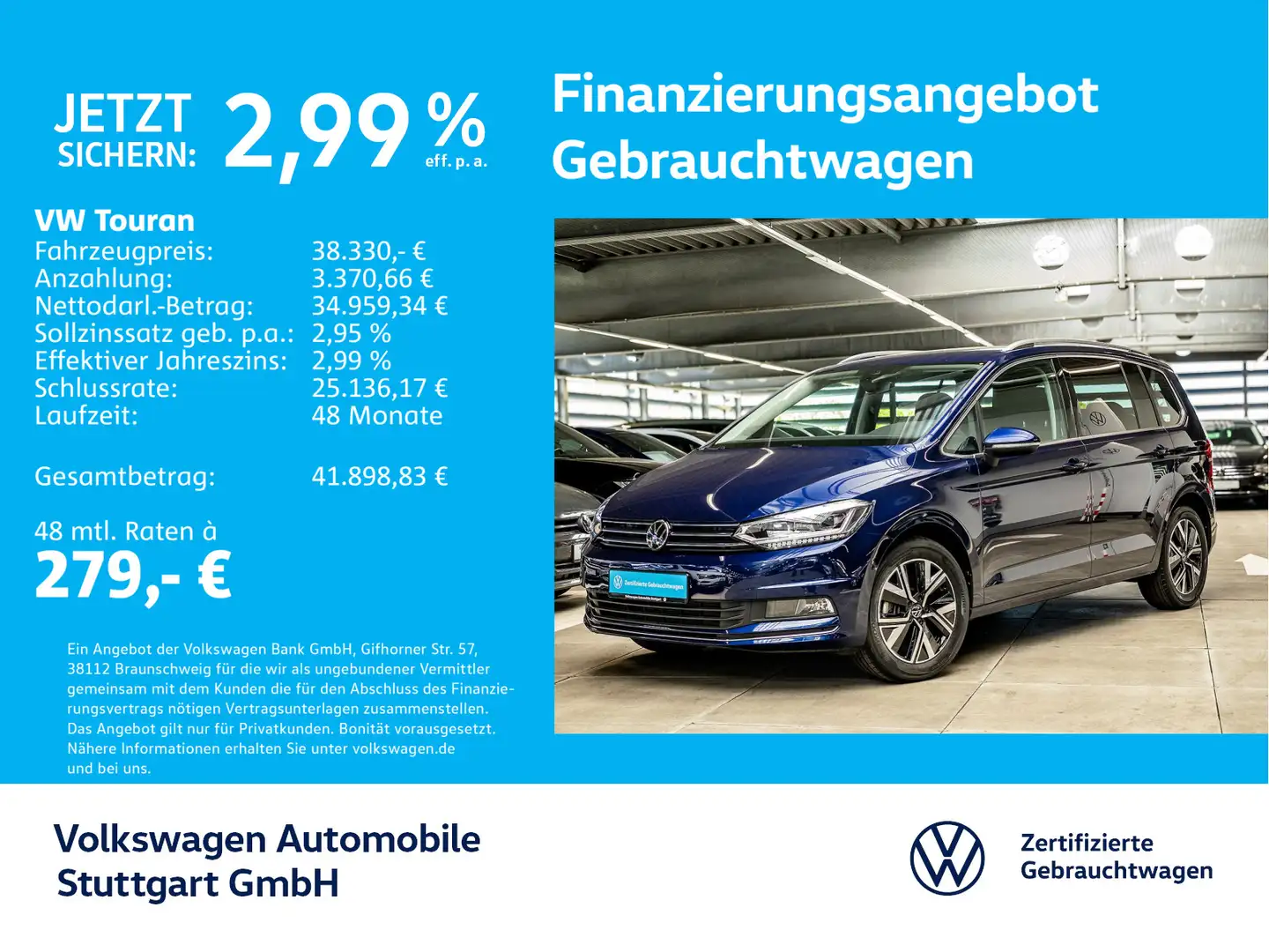 Volkswagen Touran Highline 2.0 TDI DSG Navi AHK Kamera Blau - 1