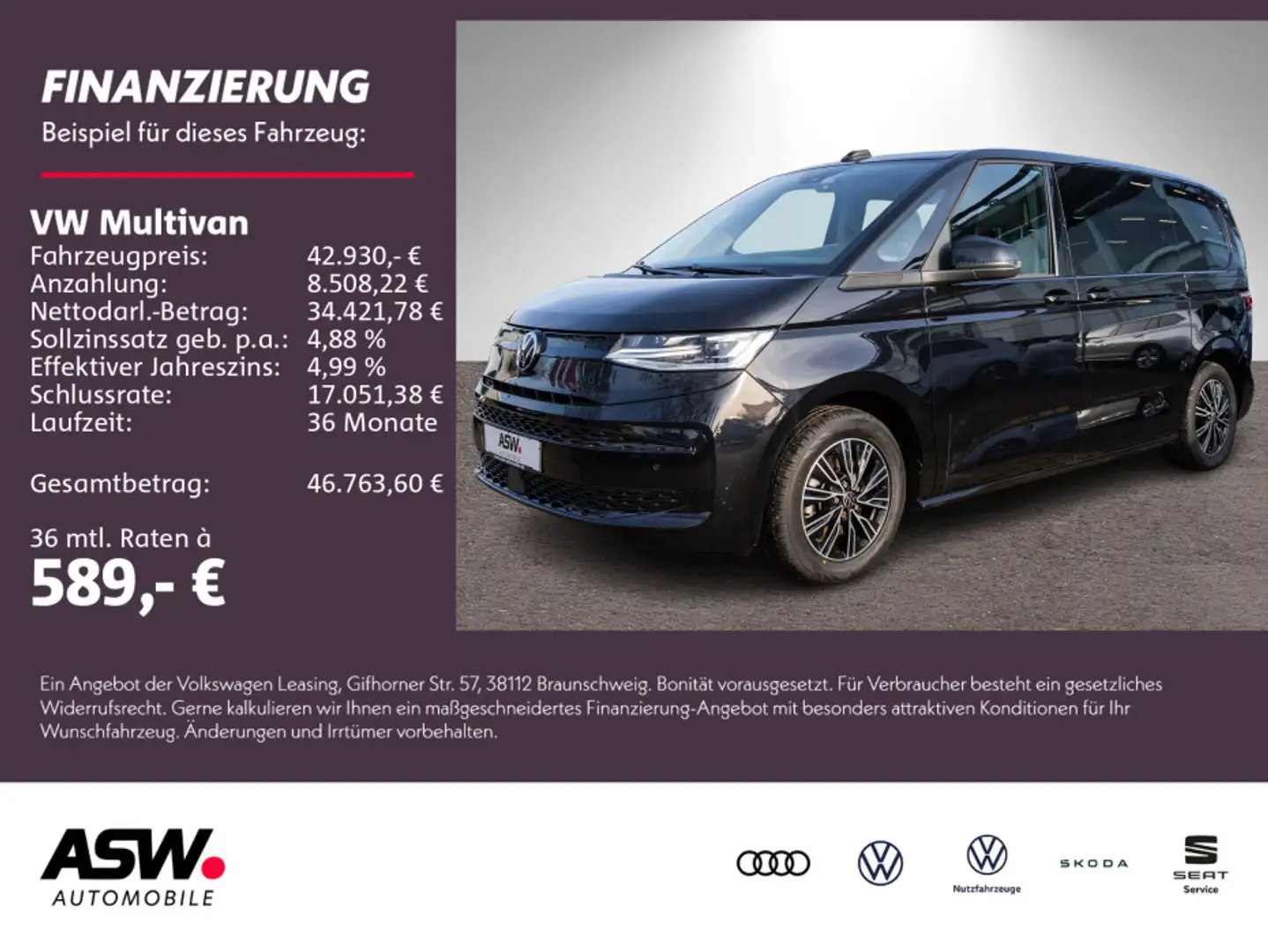 Volkswagen T7 Multivan T7 Multivan 1.4 eHybrid DSG LED Navi RFK PDC VC Schwarz - 1