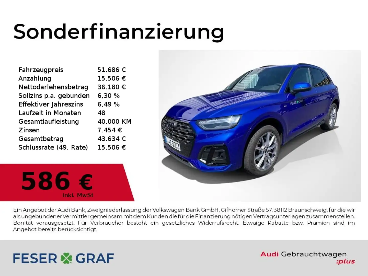 Audi Q5 40 TDI qu S Line Int Matrix,Navi,Leder,AHK,Assiste Blau - 1