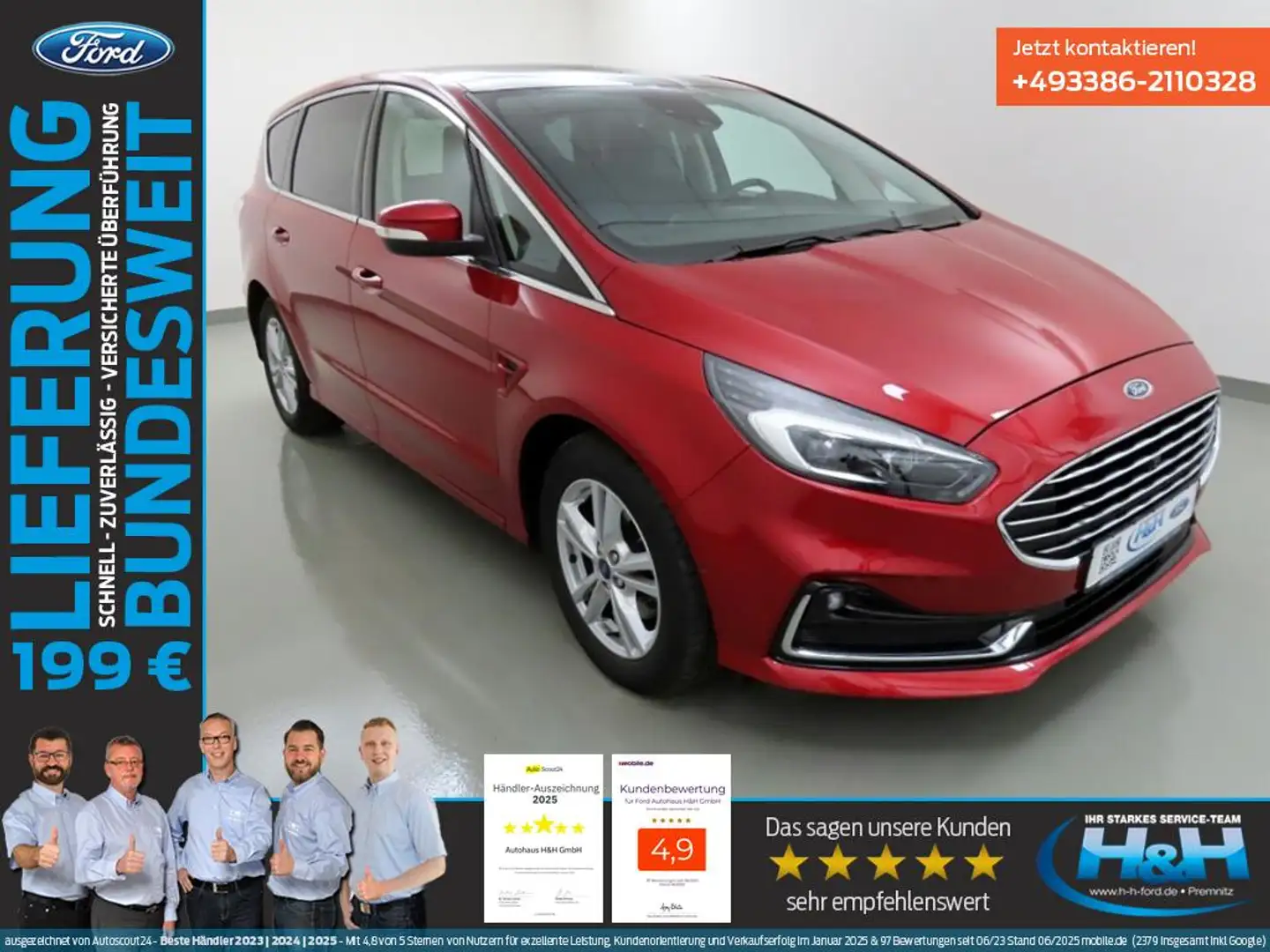 Ford S-Max 2.5 Hybrid Titanium AHK+FrontKam+ParkAss Rot - 1