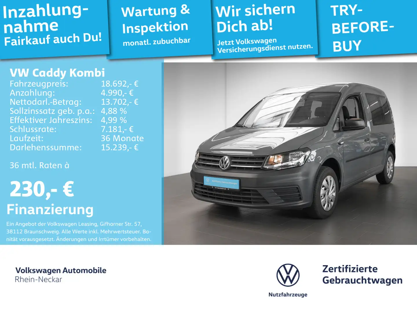 Volkswagen Caddy 1.0 Audio System 5-Sitzer 1.Hd. uvm Gri - 1