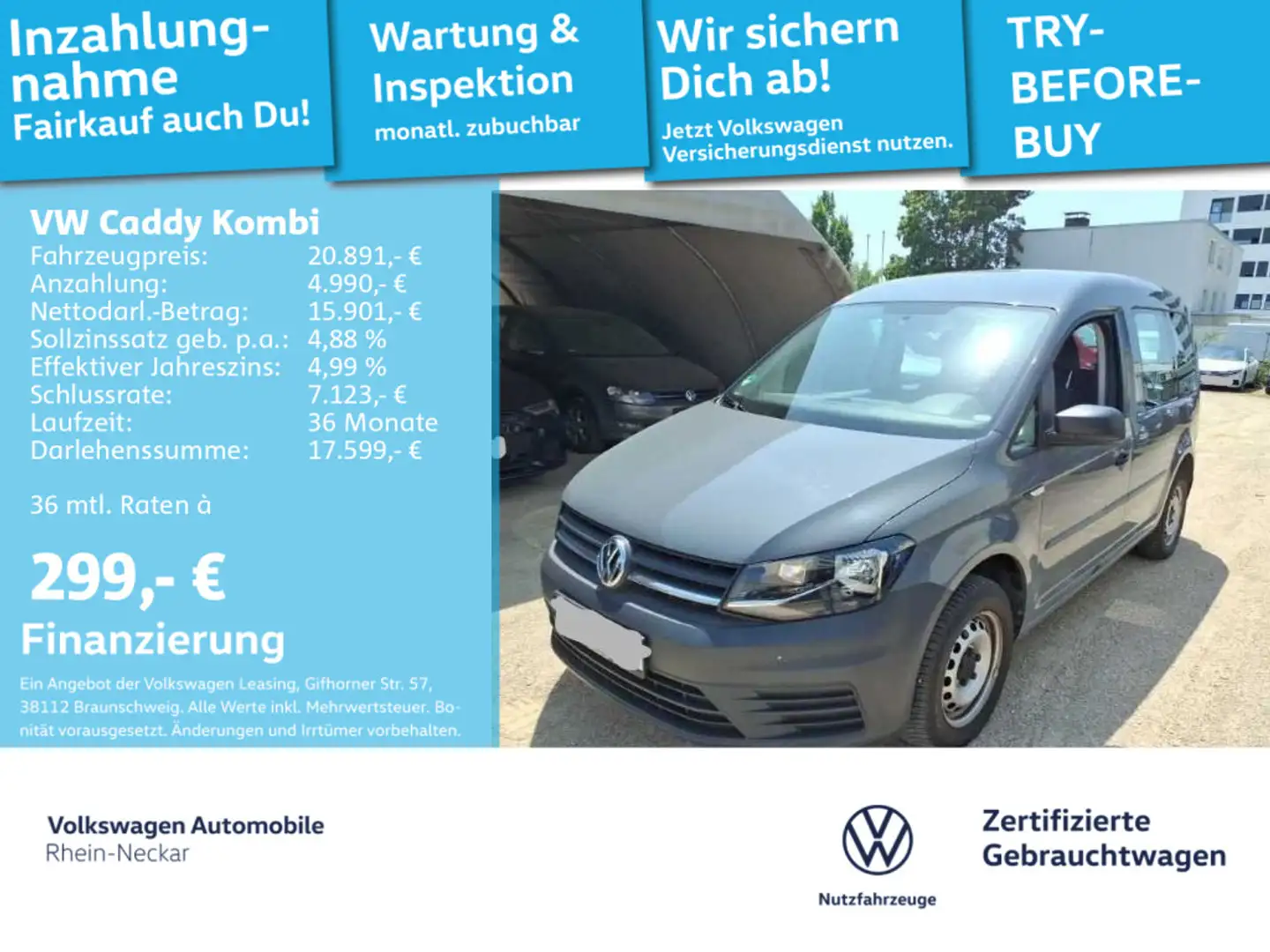 Volkswagen Caddy 1.0 Audio System 5-Sitzer 1.Hd. uvm Grau - 1
