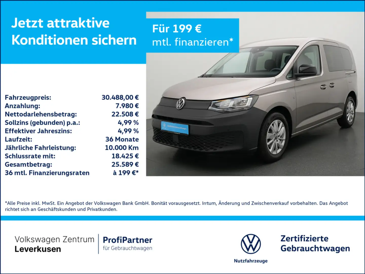 Volkswagen Caddy Kombi NAVI AHK VIRT KAM KEYLESS SHZ PDC Beige - 1