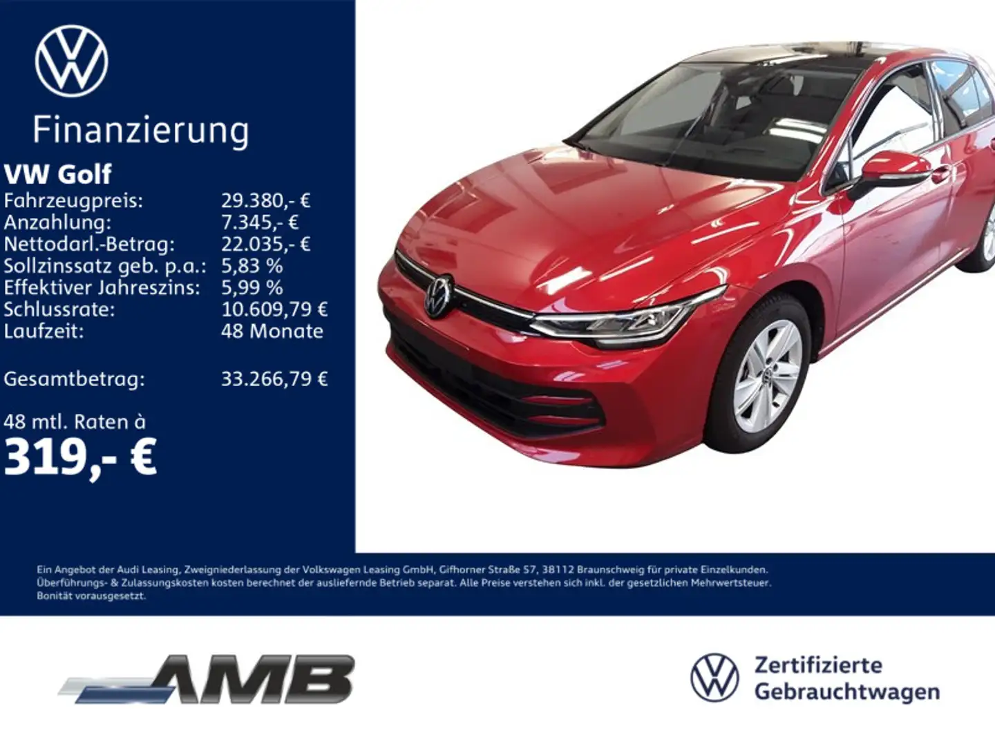 Volkswagen Golf Life 1.5 TSI AHK/LED/HuD/Navi/Pano/01.30Gar Rot - 1