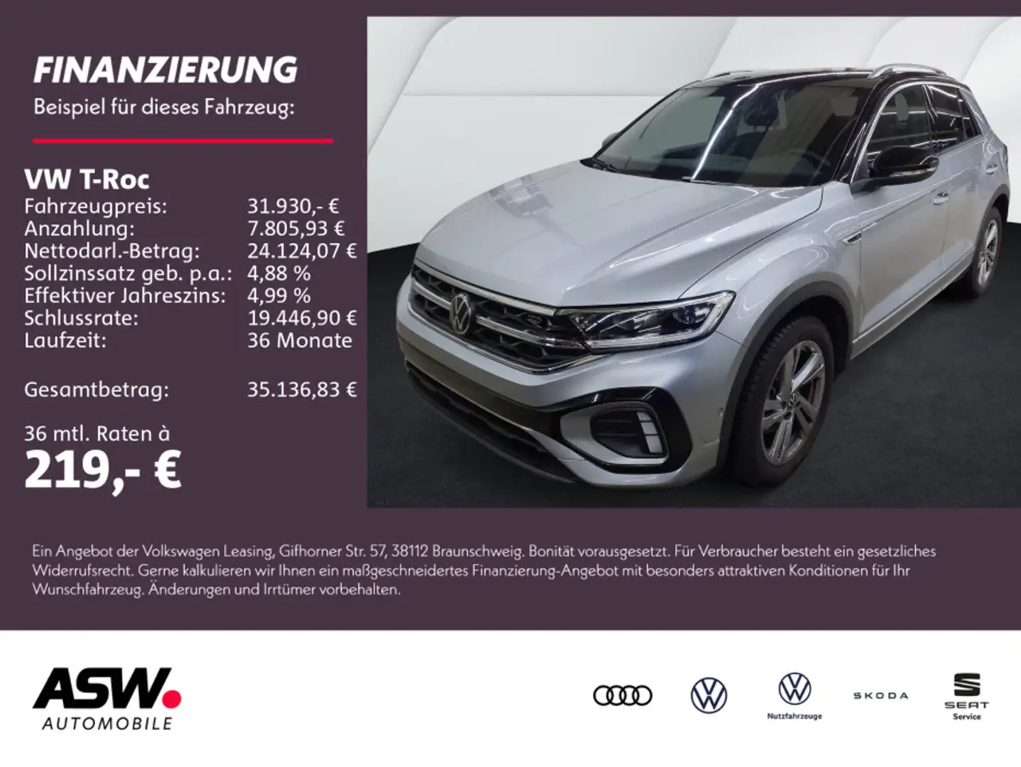 Volkswagen T-Roc R-Line 1.5TSI DSG LED Navi RFK ACC SHZ AHK Silber - 1