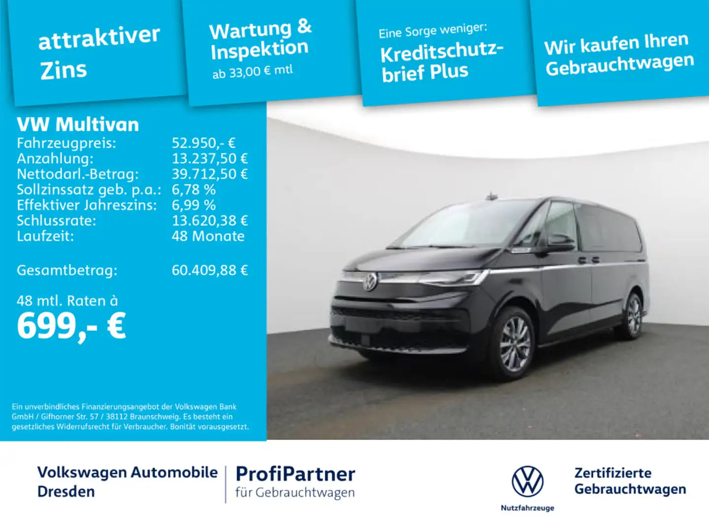 Volkswagen T7 Multivan T7 Multivan Style LANG IQ-LED NAV ACC AHZV HEAD Schwarz - 1
