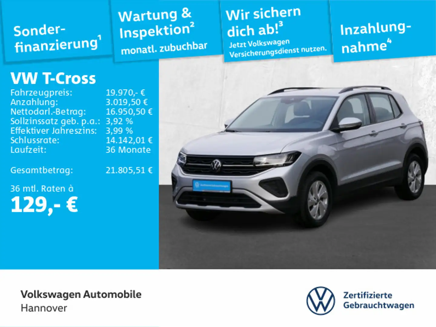 Volkswagen T-Cross 1.0 TSI Life Navi LED DigCockpit ACC PDC Argent - 1