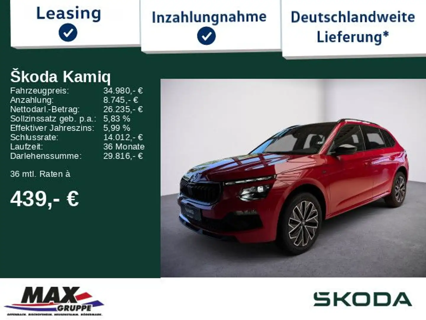 Skoda Kamiq Tour 1,0 TSI 85 kW 7-Gang-DSG KAM+KEYLESS+ Rot - 1