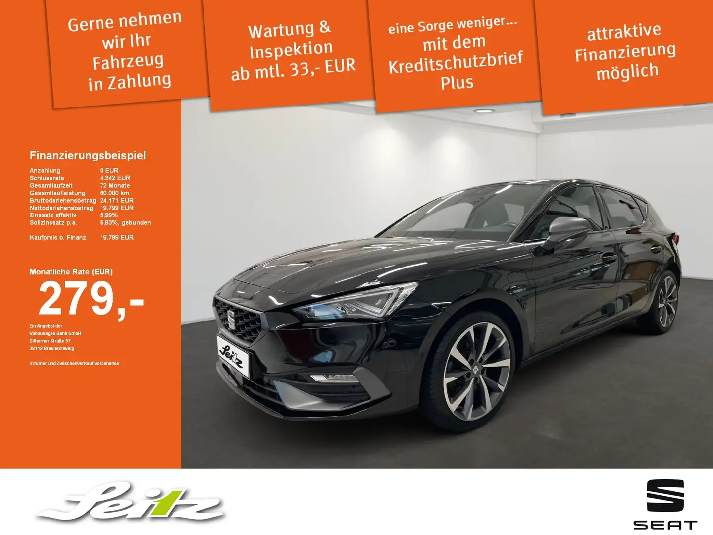 SEAT Leon 1.4 TSI e-Hybrid FR *PANO*LED*KAMERA*NAVI* Zwart - 1