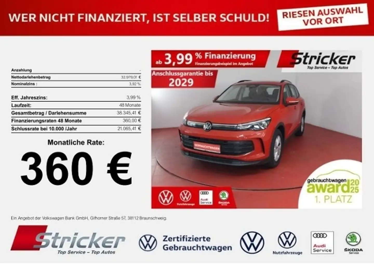 Volkswagen Tiguan 1.5eTSI 360,-ohne Anzahlung Navi AHK Kamera Rot - 1