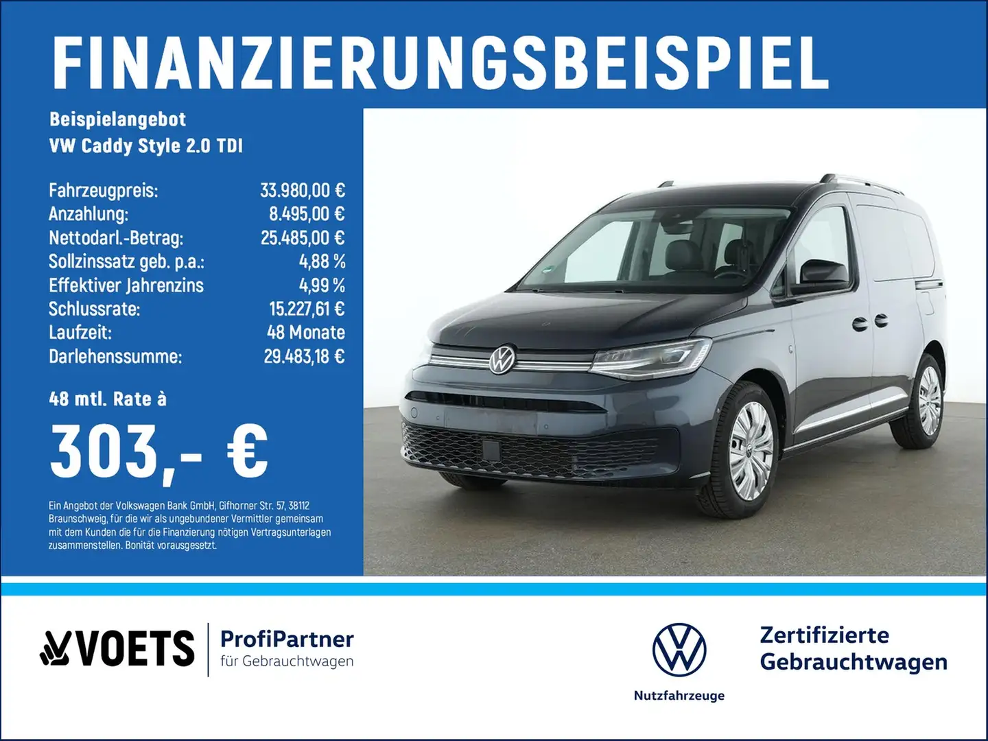 Volkswagen Caddy Style 2.0 TDI RearView+NAVI+ACC Blau - 2