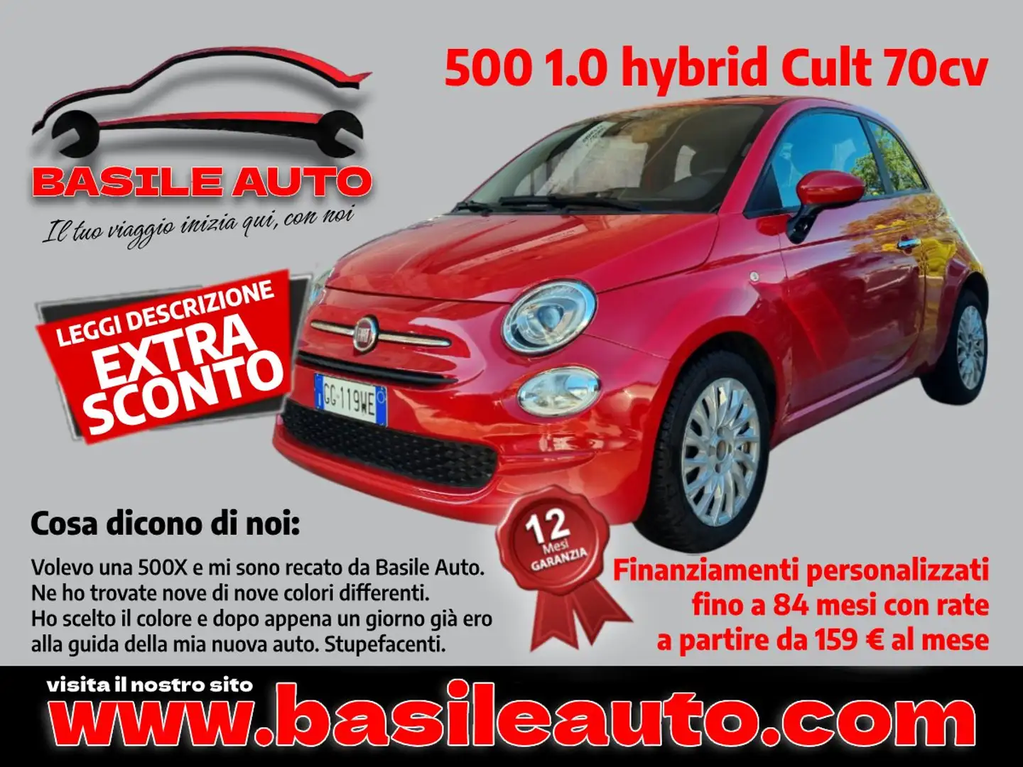 Fiat 500 500 1.0 hybrid Cult 70cv Rouge - 1