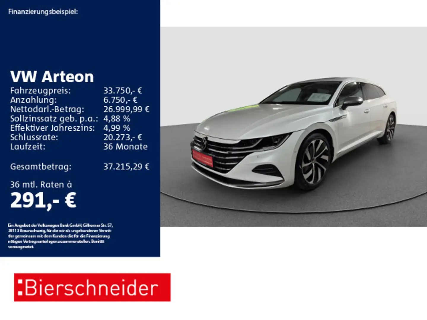 Volkswagen Arteon SB 2.0 TSI DSG 4Mo Elegance 19 PANO IQ 36 Weiß - 1