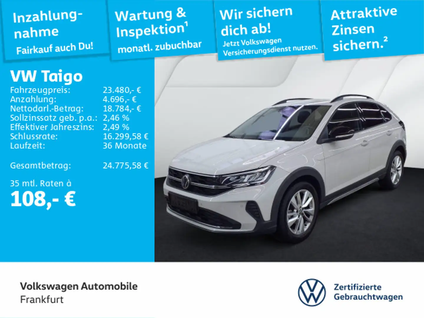 Volkswagen Taigo 1.0 TSI DSG Goal Navi LED DAB+ FrontAssist Grau - 1