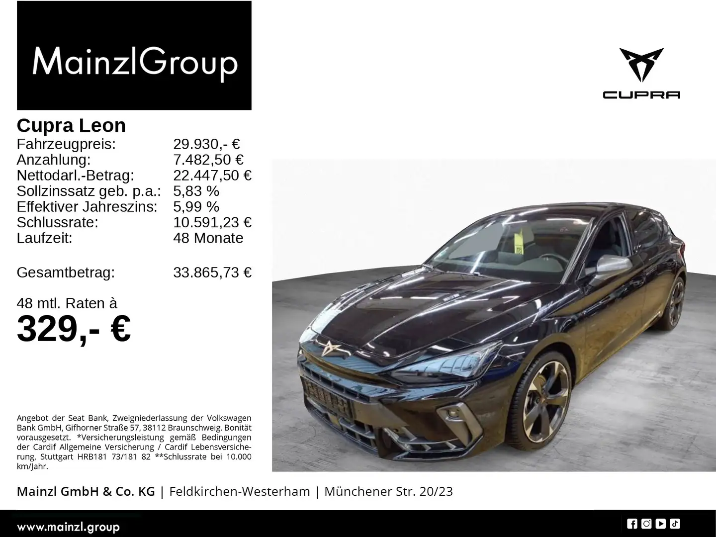 CUPRA Leon 2.0 TDI DSG LED Navi SHZ Kamera ACC Virtual Noir - 1
