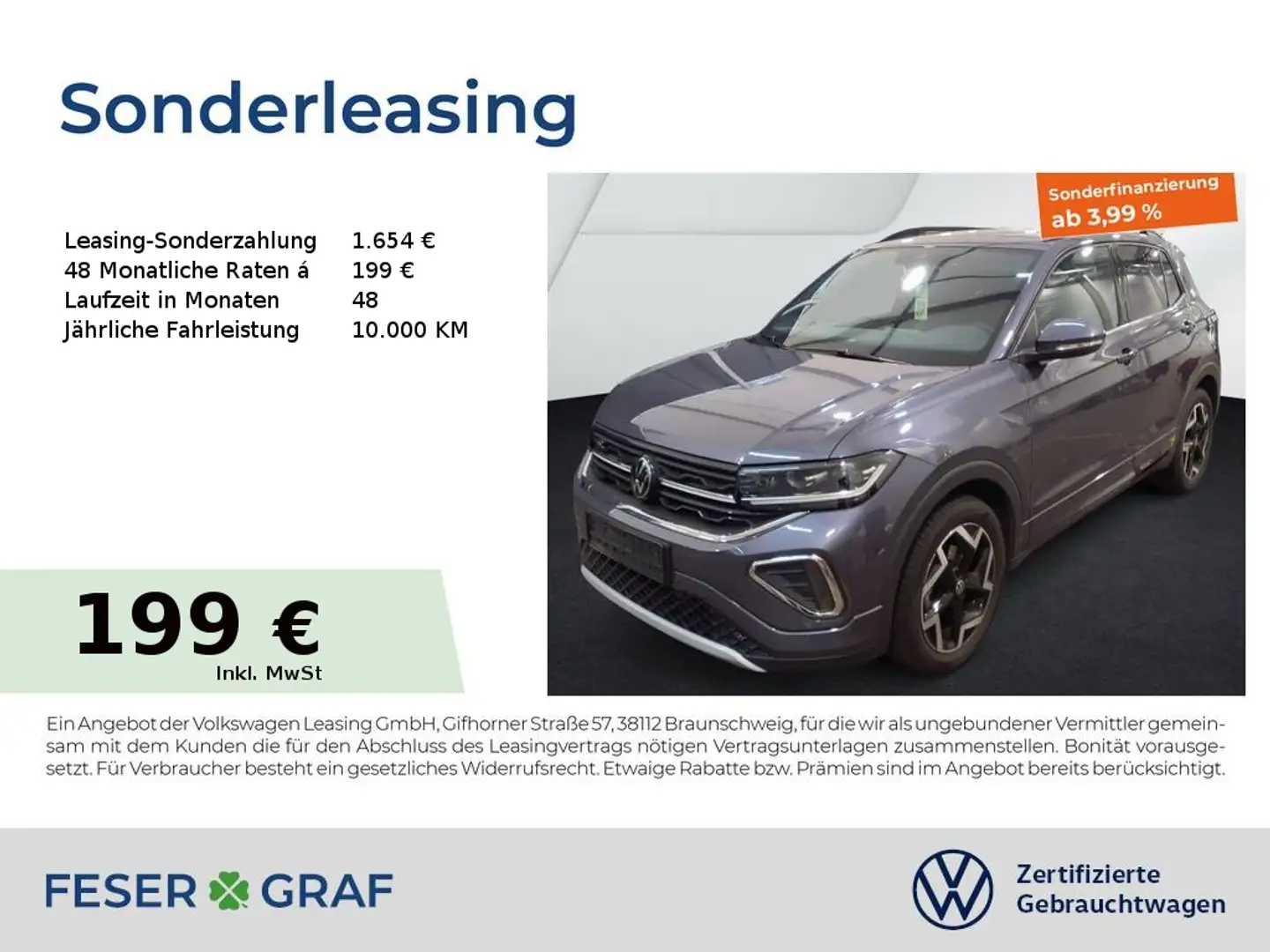 Volkswagen T-Cross R-Line 1.5 TSI DSG Navi AHK Kamera LED SiHz Grau - 1