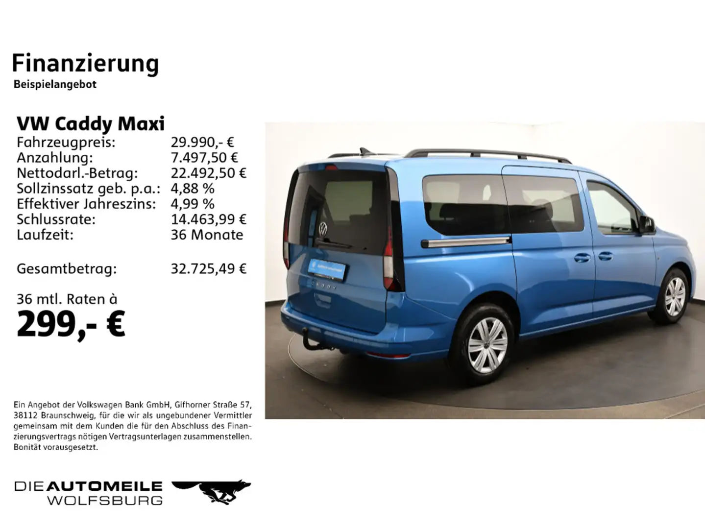 Volkswagen Caddy Kombi 2.0TDI 7SITZE/AHK/NAVI/PDC Blau - 2
