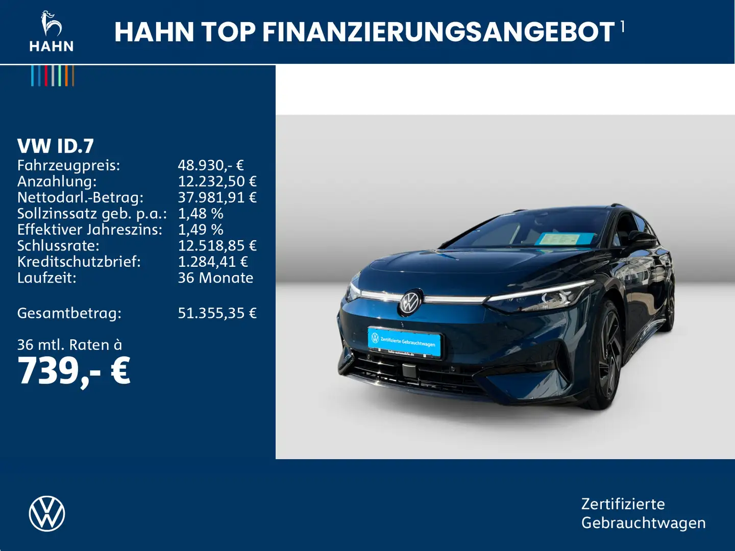 Volkswagen ID.7 Tourer Pro Matrix Pano AHK Navi Wärmepumpe Blau - 2