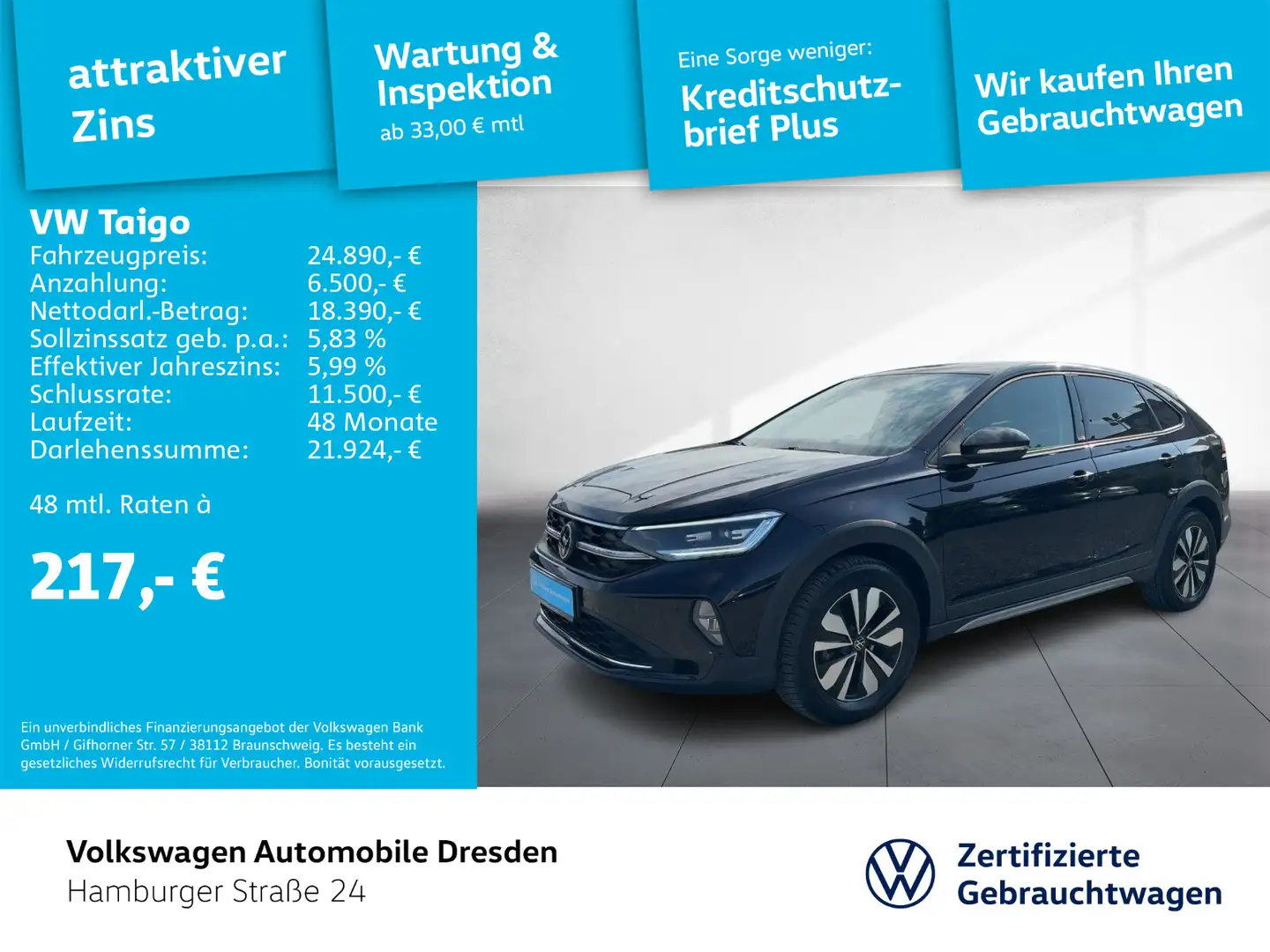 Volkswagen Taigo MOVE 1.0 TSI IQ.LIGHT AHK PANO SIDE BEATS Schwarz - 1
