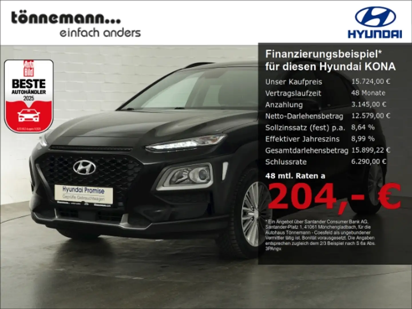 Hyundai KONA T-GDI YES!+AHK+NAVI+RÜCKFAHRKAMERA+SITZ-/LENKRADHE Schwarz - 1