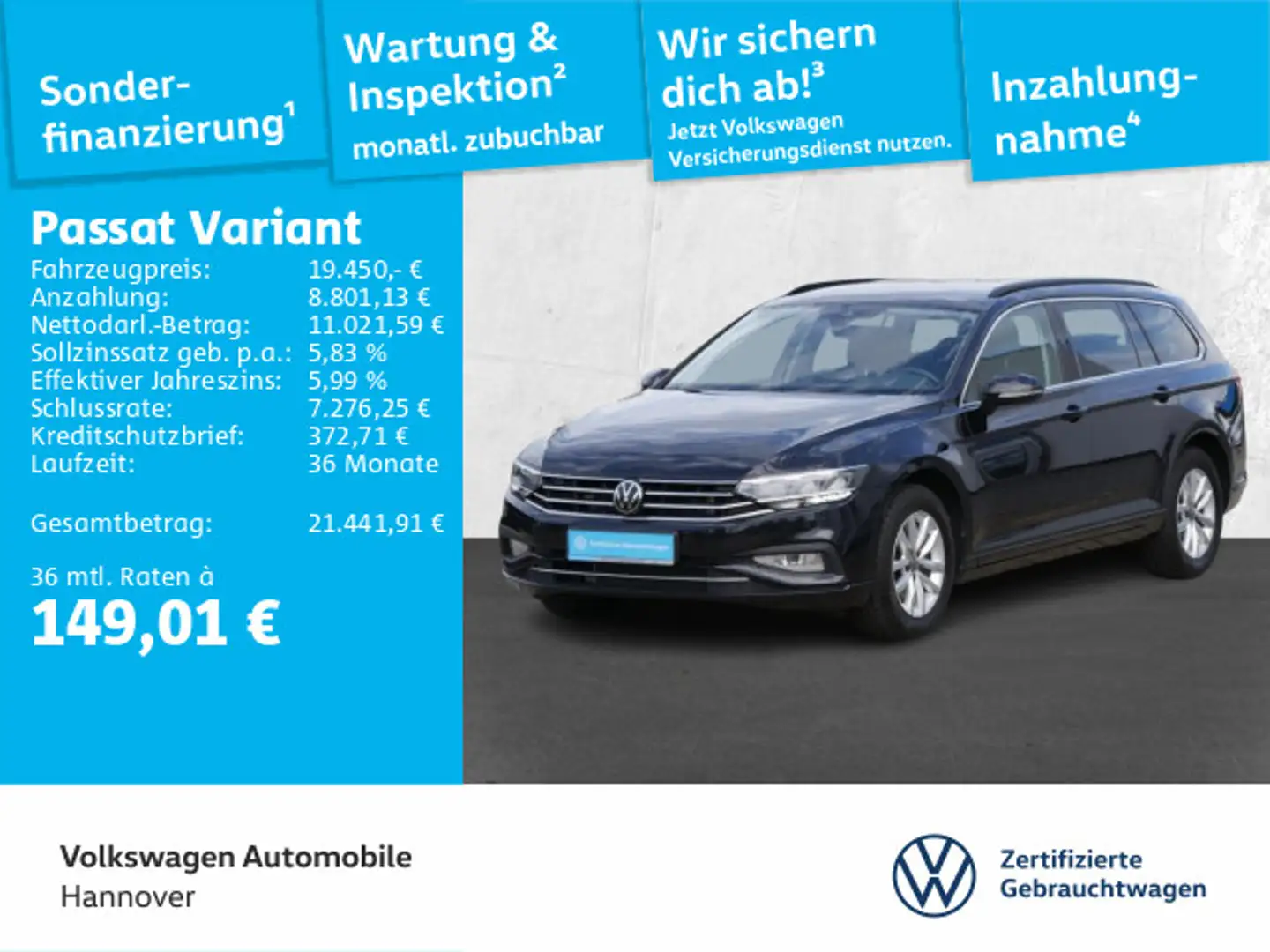 Volkswagen Passat Variant 2.0 TDI Business Navi LED ACC PDC Noir - 1