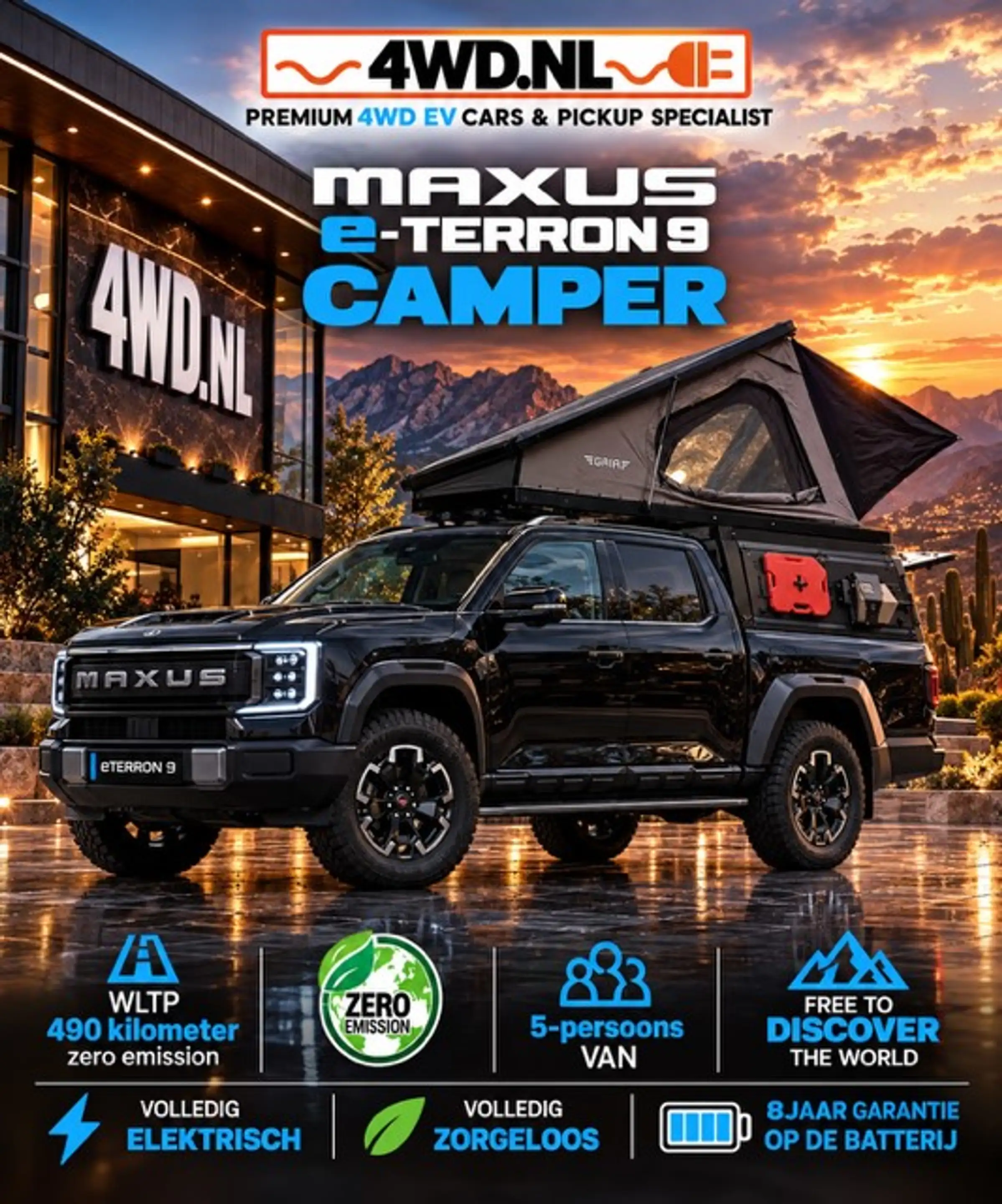 Maxus eTERRON 9 EV 4WD - 120- kWh Premium 5 pers VAN - V.A € 59.00