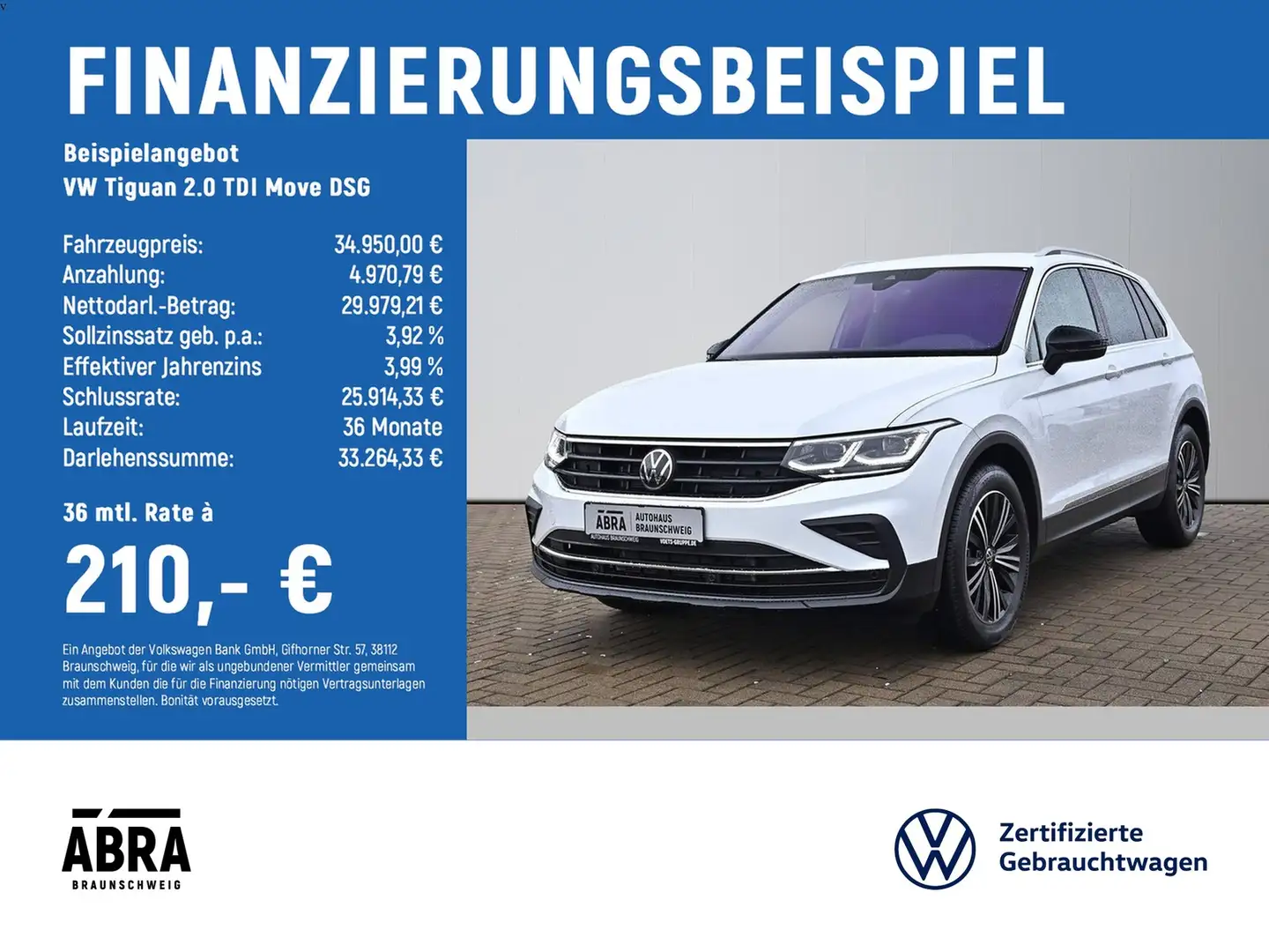 Volkswagen Tiguan 2.0 TDI Move DSG LED+NAV+CAM+AHK+ACC+PDC Weiß - 2