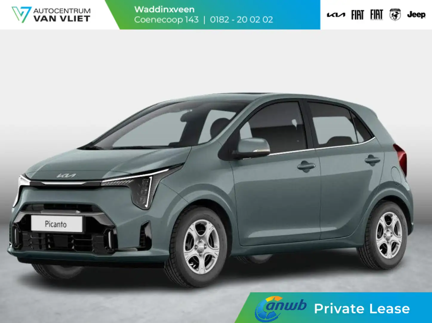 Kia Picanto 1.0 DPI DynamicLine ANWB Private Lease v.a.€ 249,- Groen - 1