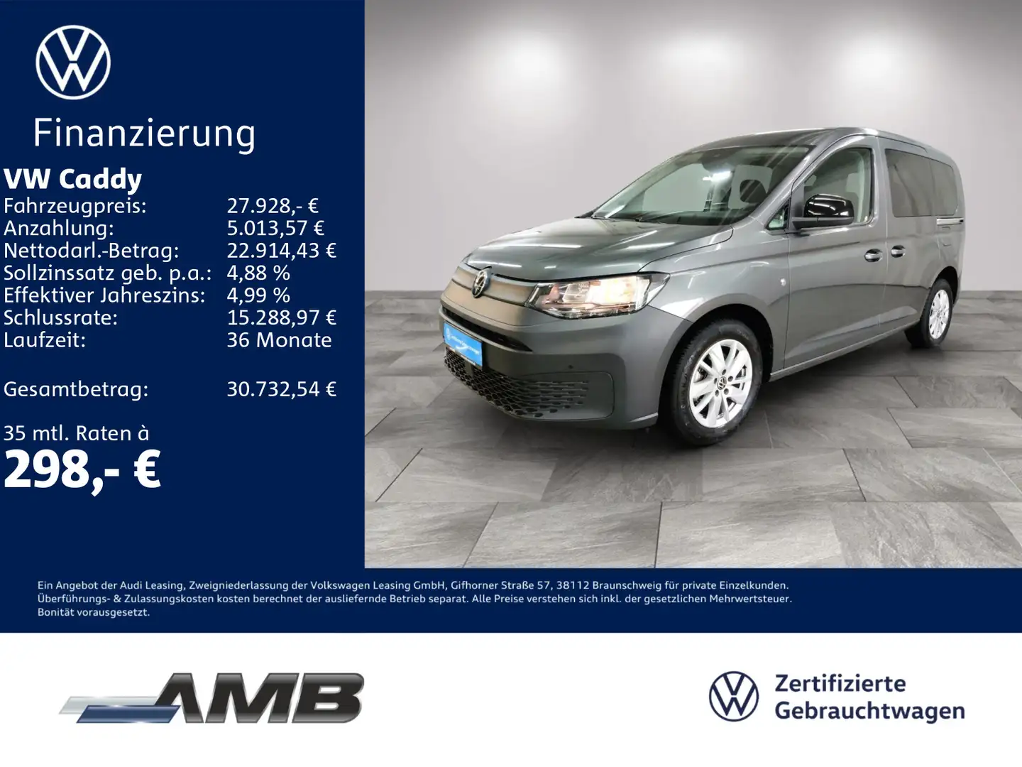 Volkswagen Caddy Kombi 2.0 TDI AHK/Nav/Sitzhzg/RFK/08.29Gar Grau - 1