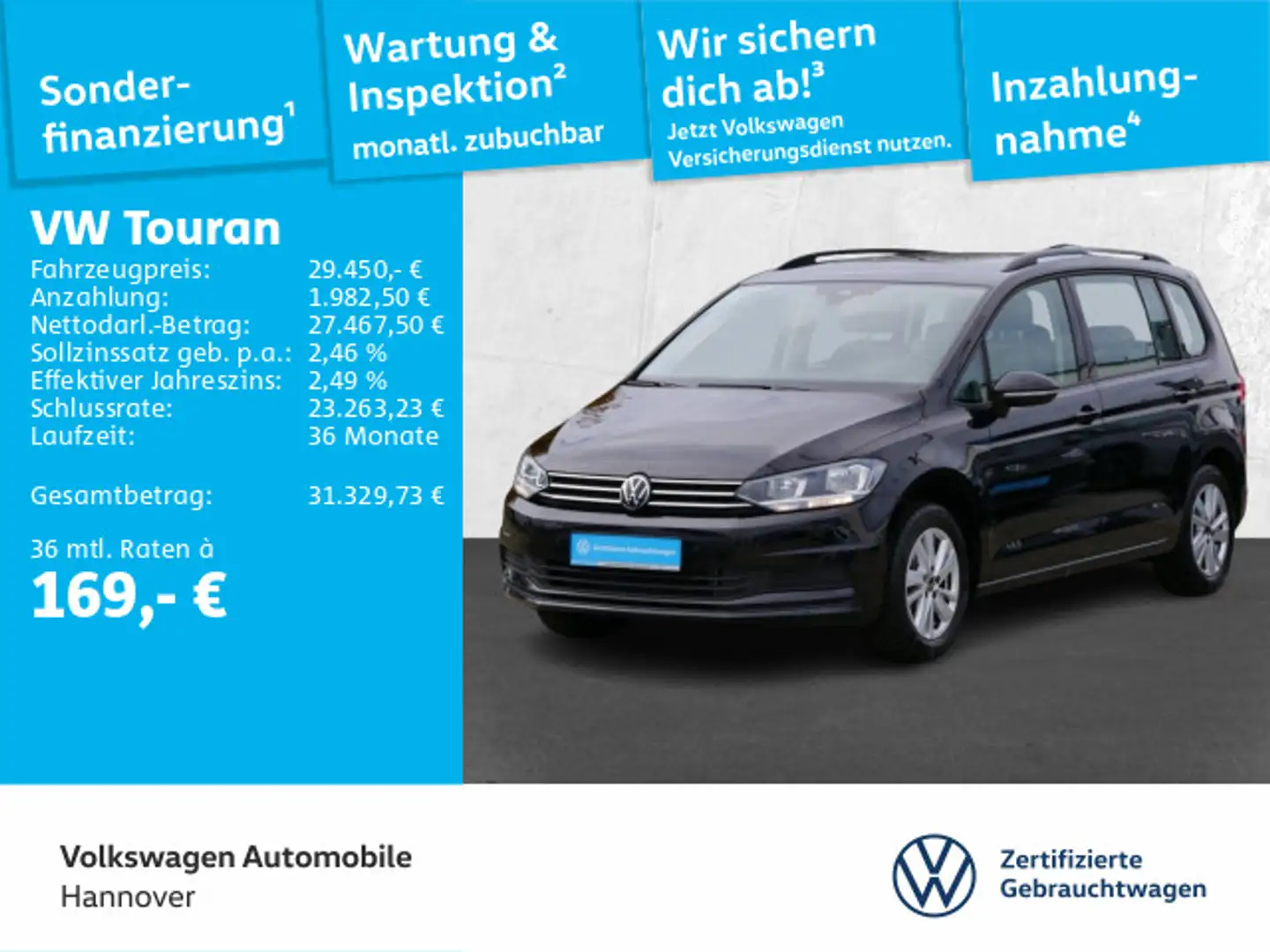 Volkswagen Touran 1.5 TSI Comfortline Navi ACC DigCockpit 7 Noir - 1