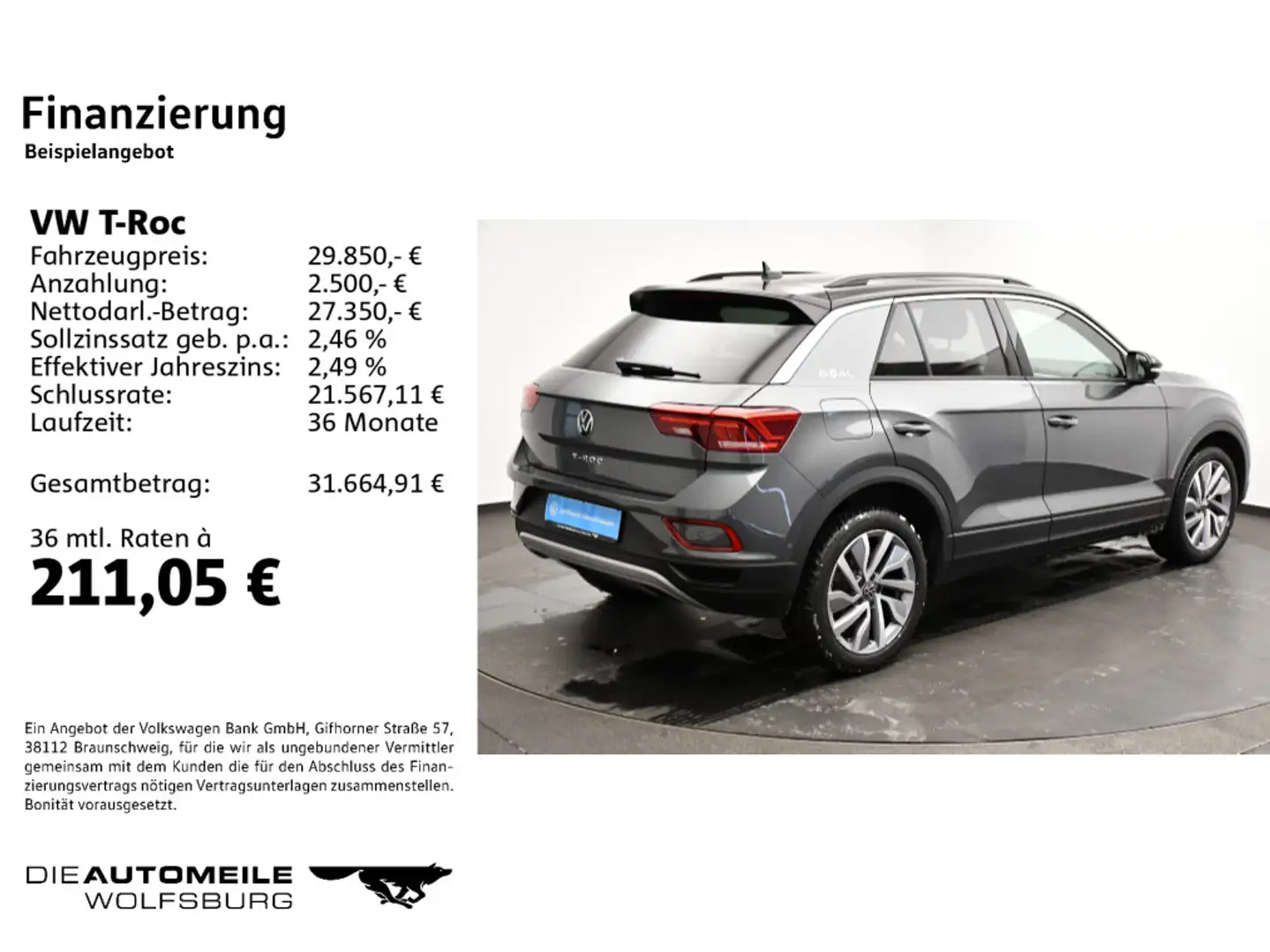Volkswagen T-Roc 2.0 TDI DSG Goal AHK/LED+/ACC Grau - 2