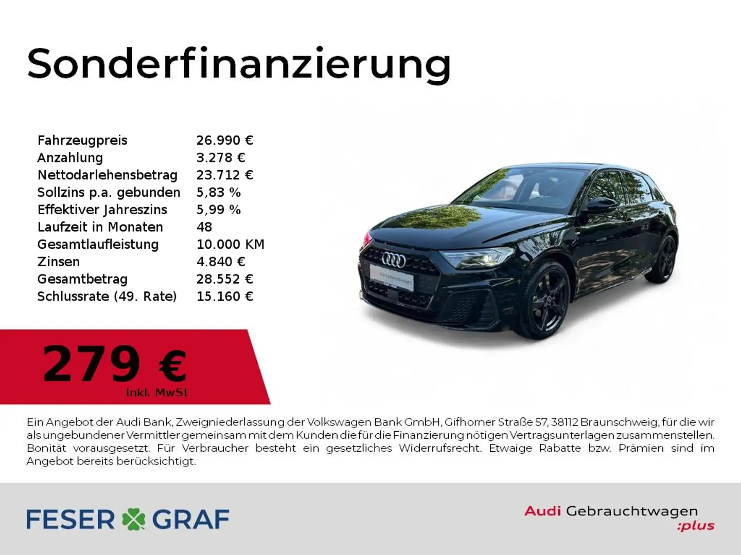 Audi A1 Sportback S line 30TFSI S tronic LED/SHZ/VC/CarPla Schwarz - 1