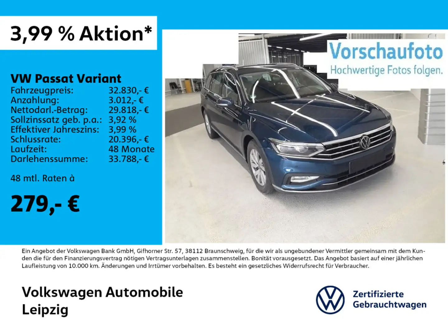 Volkswagen Passat Variant 2.0 TDI Elegance *AHK*DSG*Navi* Blau - 1