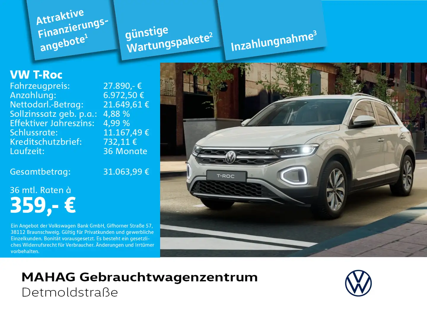 Volkswagen T-Roc T-ROC 2.0 TDI Style LED+ Navi ParkAssist RearVie Grau - 1
