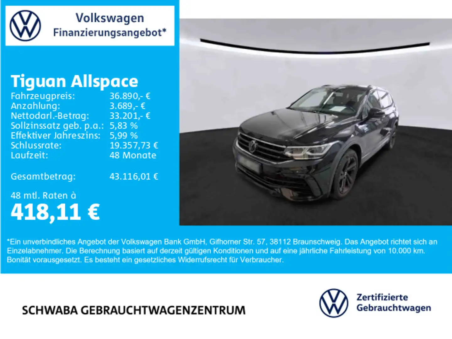 Volkswagen Tiguan Allspace R-Line 2.0TSI BlackSt*ACC*8-fach Negro - 1