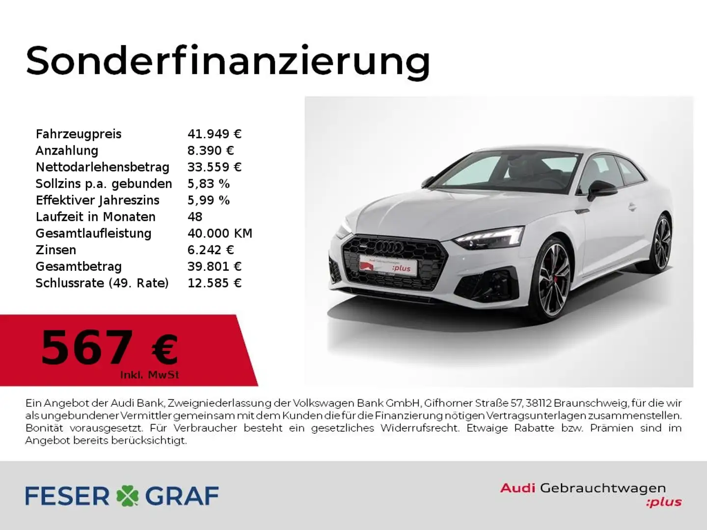 Audi A5 Coupé S line 40 TFSI quattro S tronic matrix Alb - 1