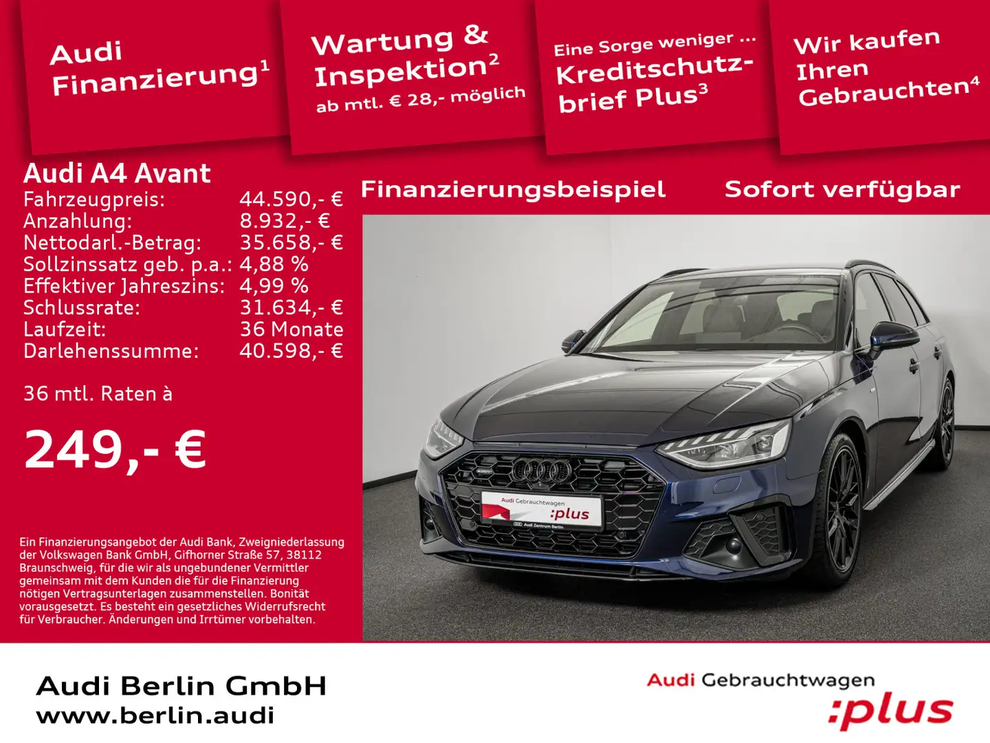 Audi A4 S line 45 TFSI qu.S tr. STDHZG ACC HUD Blau - 1