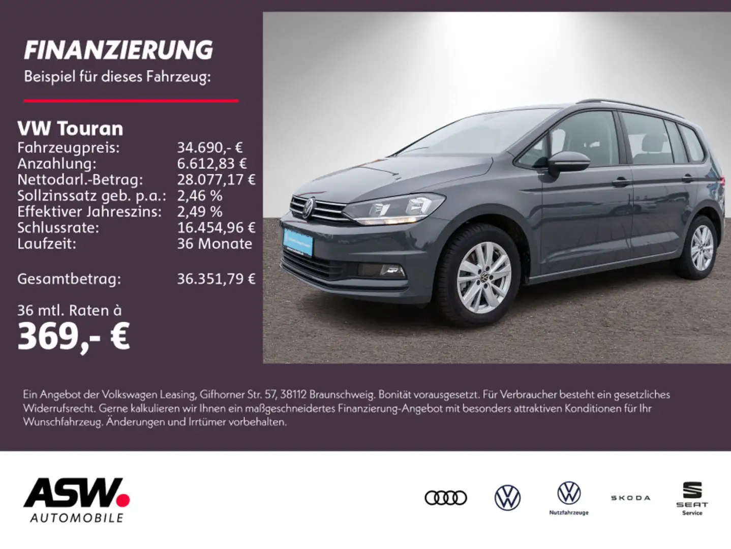 Volkswagen Touran Comfortline 1.5TSI Navi ACC PDC VC AHK 7S Grau - 1