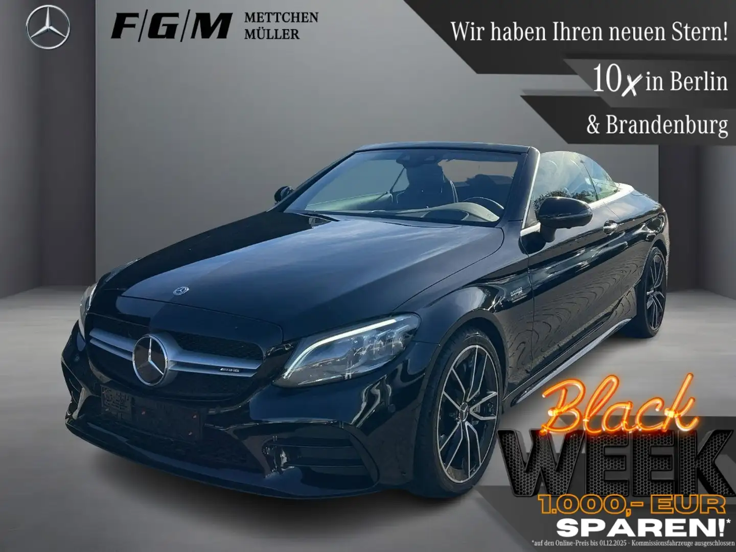Mercedes-Benz C 43 AMG 4M Cabrio Burm|HUD|KeyGo|MBeam|TWA|360 Noir - 1