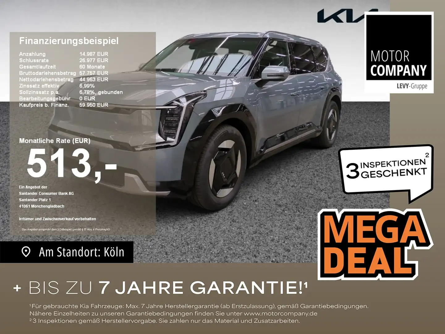 Kia EV9 +7-Sitzer+AWD+Drive+Comfort+Navi+R.Kam+MwSt. Grün - 1