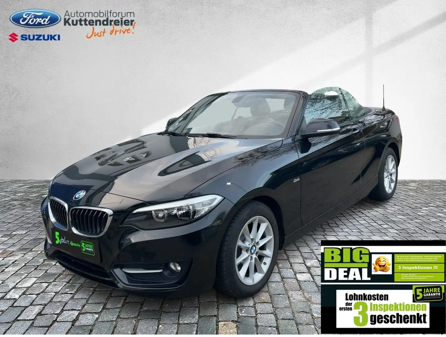 BMW 220 i Cabrio Sport Line Leder Navi Tempomat PDC SH Schwarz - 2