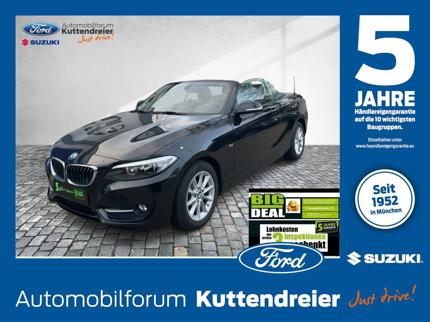 BMW 220 i Cabrio Sport Line Leder Navi Tempomat PDC SH Schwarz - 1