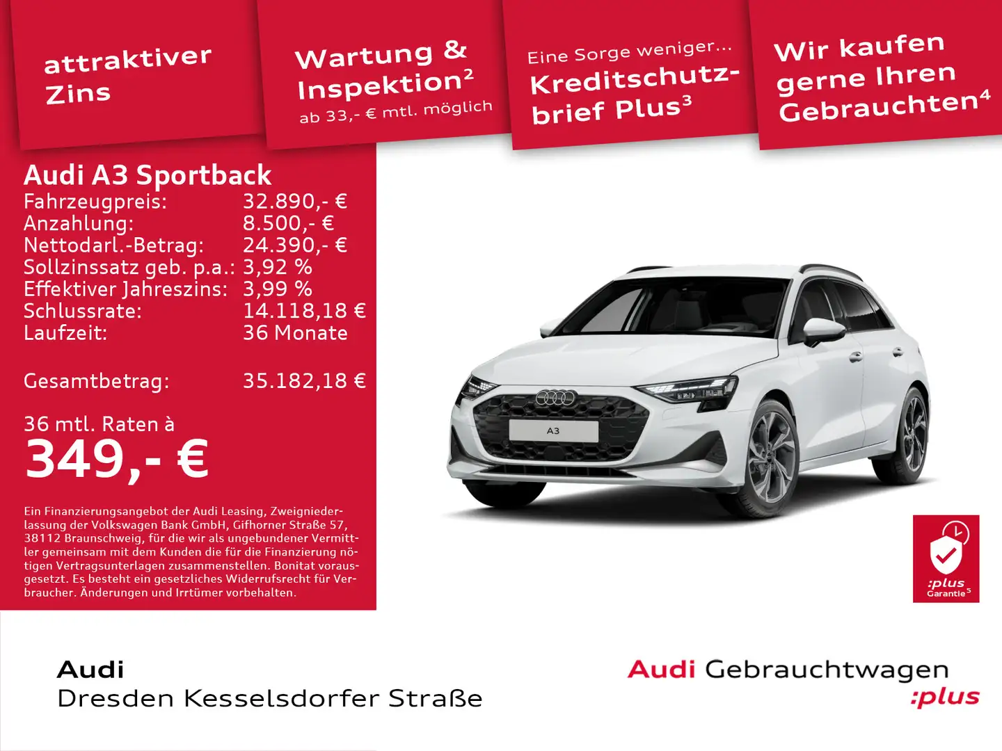 Audi A3 30 TDI advanced Kamera LED Navi Weiß - 1