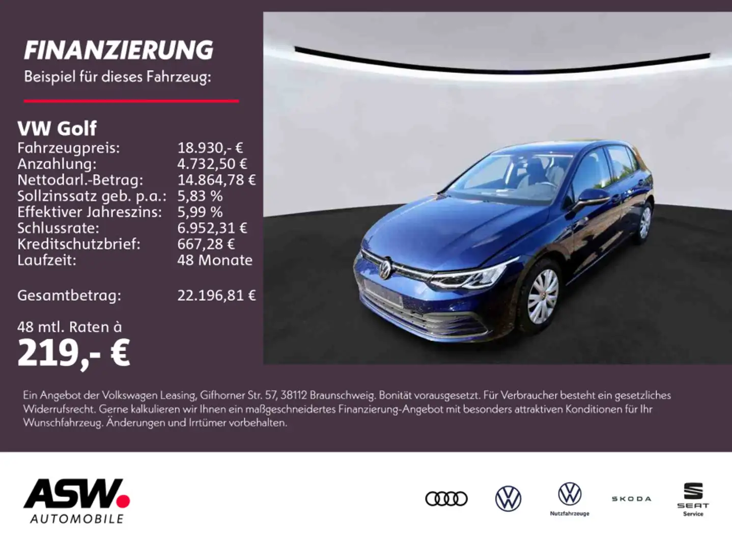 Volkswagen Golf Life 1.0 TSI LED NAVI ACC PDC SHZ Blau - 1